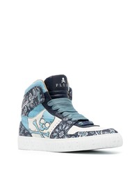 hellblaue bedruckte hohe Sneakers von Philipp Plein