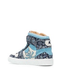 hellblaue bedruckte hohe Sneakers von Philipp Plein