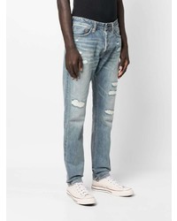 hellblaue bedruckte Jeans von Evisu