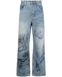 hellblaue bedruckte Jeans von DOMREBEL