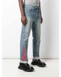 hellblaue bedruckte Jeans von Lost Daze