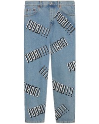 hellblaue bedruckte Jeans von Gucci