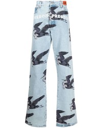 hellblaue bedruckte Jeans von Heron Preston