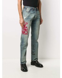 hellblaue bedruckte Jeans von Heron Preston