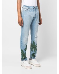 hellblaue bedruckte Jeans von Palm Angels