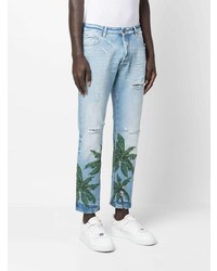 hellblaue bedruckte Jeans von Palm Angels