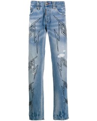 hellblaue bedruckte Jeans von Philipp Plein