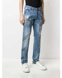 hellblaue bedruckte Jeans von Philipp Plein