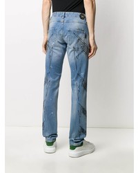 hellblaue bedruckte Jeans von Philipp Plein