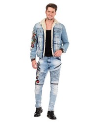 hellblaue bedruckte Jeansjacke von Cipo & Baxx