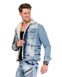 hellblaue bedruckte Jeansjacke von Cipo & Baxx