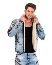 hellblaue bedruckte Jeansjacke von Cipo & Baxx