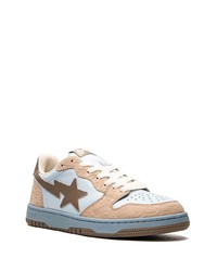 hellblaue bedruckte Leder niedrige Sneakers von A Bathing Ape