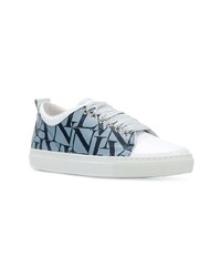 hellblaue bedruckte Leder niedrige Sneakers von Lanvin