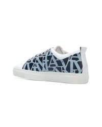 hellblaue bedruckte Leder niedrige Sneakers von Lanvin