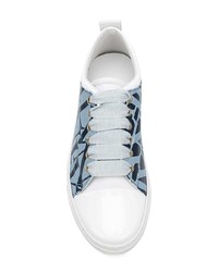 hellblaue bedruckte Leder niedrige Sneakers von Lanvin