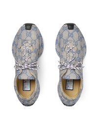 hellblaue bedruckte Leder niedrige Sneakers von Gucci