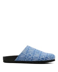 hellblaue bedruckte Leder Slipper