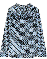 hellblaue bedruckte Seide Bluse von Marni