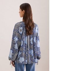 hellblaue bedruckte Seide Bluse von Seidensticker