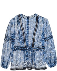 hellblaue bedruckte Seide Bluse von Veronica Beard