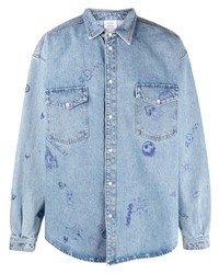 hellblaue bedruckte Shirtjacke aus Jeans von Vetements