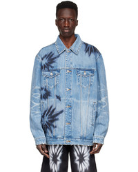 hellblaue bedruckte Shirtjacke aus Jeans von We11done