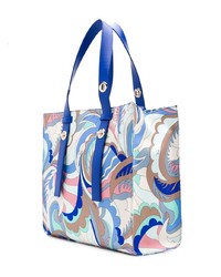 hellblaue bedruckte Shopper Tasche aus Leder von Emilio Pucci