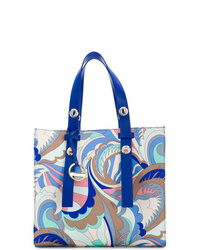 hellblaue bedruckte Shopper Tasche aus Leder von Emilio Pucci