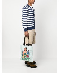 hellblaue bedruckte Shopper Tasche aus Leder von Moschino
