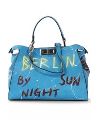 hellblaue bedruckte Shopper Tasche aus Leder von SURI FREY