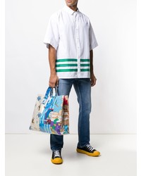 hellblaue bedruckte Shopper Tasche aus Segeltuch von Comme Des Garcons SHIRT