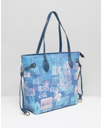 hellblaue bedruckte Shopper Tasche von Lavand