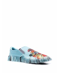 hellblaue bedruckte Slip-On Sneakers aus Segeltuch von Doublet