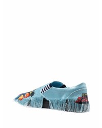 hellblaue bedruckte Slip-On Sneakers aus Segeltuch von Doublet
