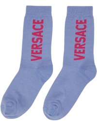 hellblaue bedruckte Socken von Versace