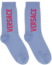 hellblaue bedruckte Socken von Versace