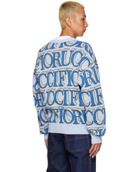 hellblaue bedruckte Strickjacke von Fiorucci