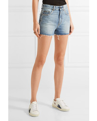 hellblaue beschlagene Jeansshorts von Saint Laurent