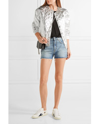 hellblaue beschlagene Jeansshorts von Saint Laurent