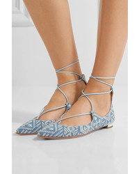 hellblaue bestickte Ballerinas von Aquazzura