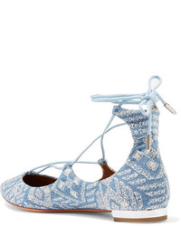 hellblaue bestickte Ballerinas von Aquazzura