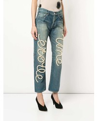 hellblaue bestickte Boyfriend Jeans von Tu Es Mon Trésor