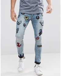 hellblaue bestickte enge Jeans von ASOS DESIGN