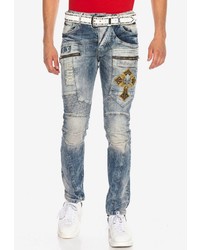 hellblaue bestickte enge Jeans von Cipo & Baxx