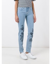 hellblaue bestickte enge Jeans von Victoria Victoria Beckham