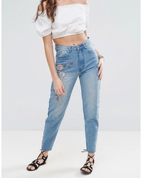 hellblaue bestickte Jeans von Boohoo