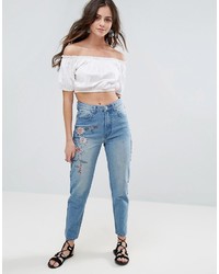 hellblaue bestickte Jeans von Boohoo