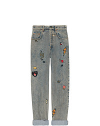 hellblaue bestickte Jeans von Gucci