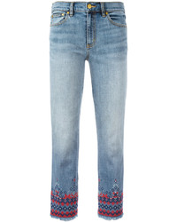hellblaue bestickte Jeans von Tory Burch